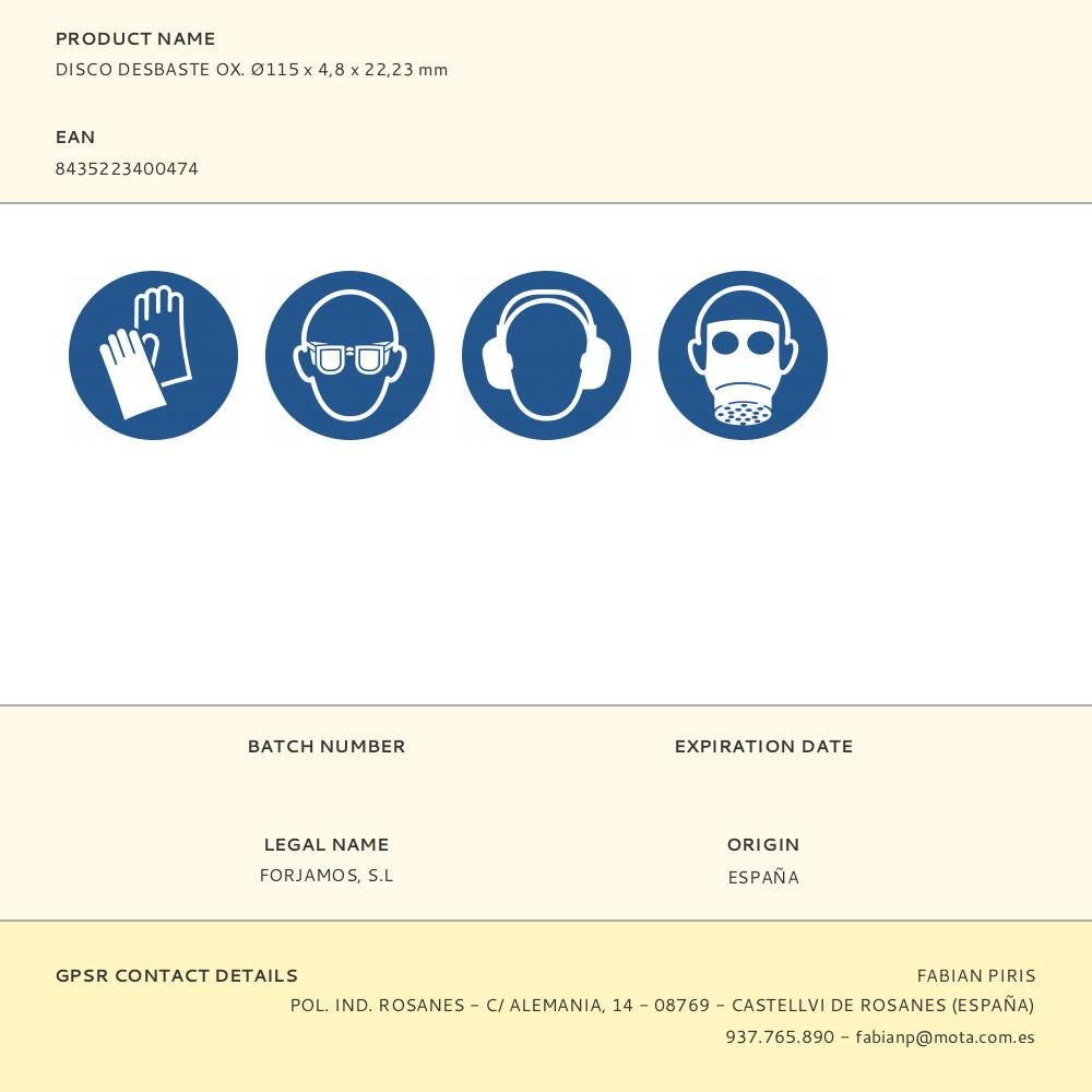 DISCO DESBASTE OX. Ø115 x 4,8 x 22,23 mm gallery 0