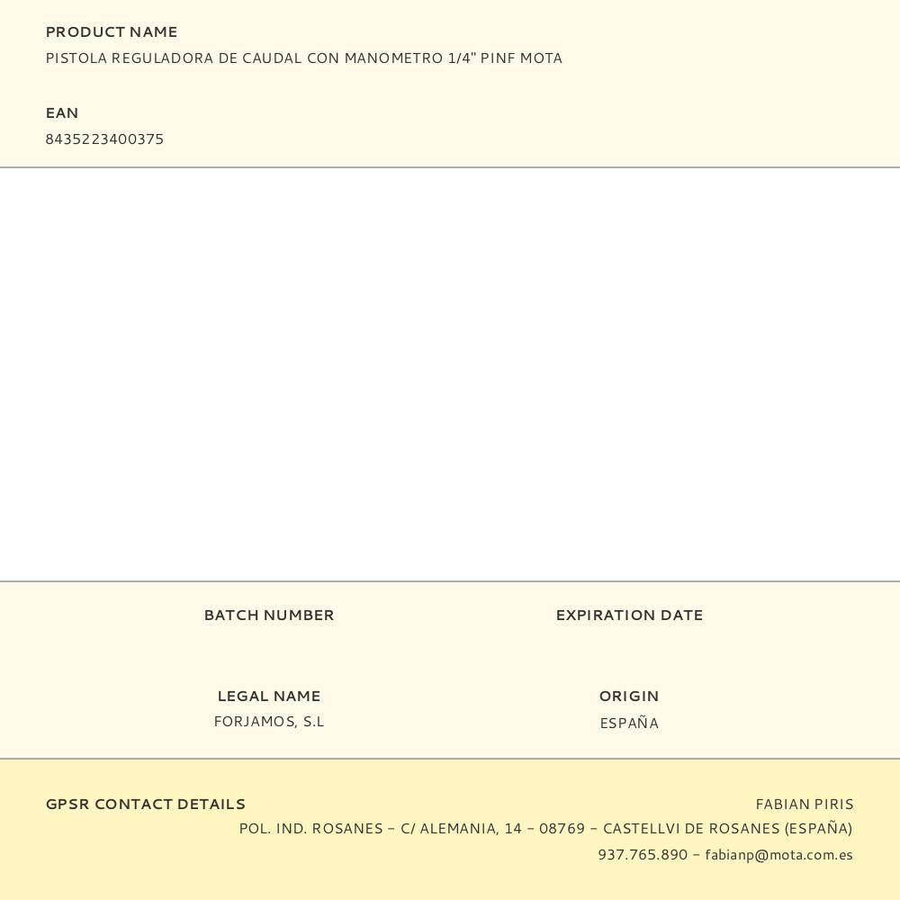 PISTOLA REGULADORA DE CAUDAL CON MANOMETRO 1/4" PINF MOTA gallery 0
