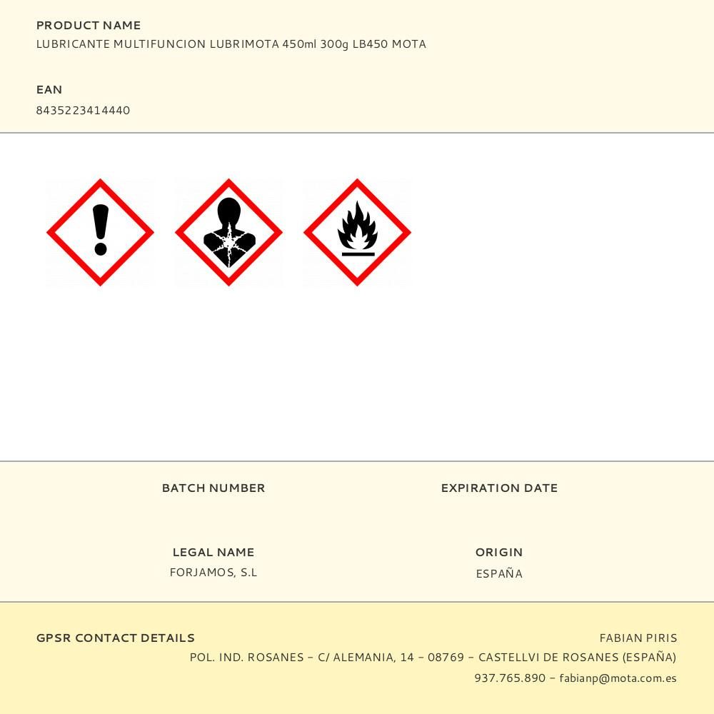 LUBRICANTE MULTIFUNCION LUBRIMOTA 450ml 300g LB450 MOTA gallery 0