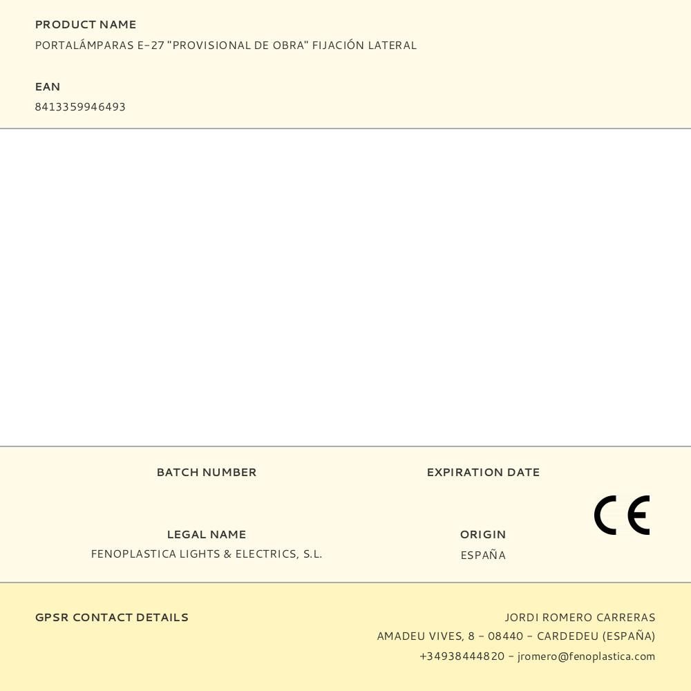 PORTALÁMPARAS E-27 "PROVISIONAL DE OBRA" FIJACIÓN LATERAL gallery 0