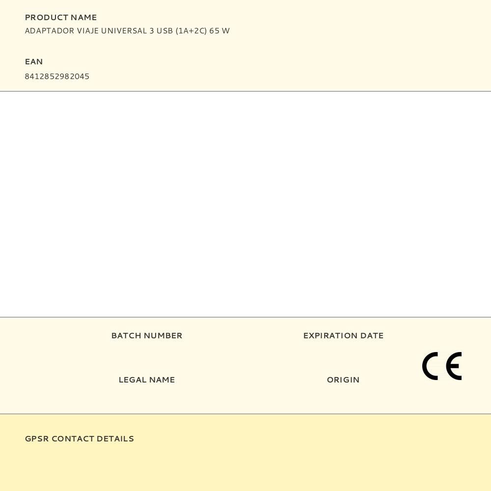 ADAPTADOR VIAJE UNIVERSAL + 3 USB (1A+2C) 65 W gallery 4