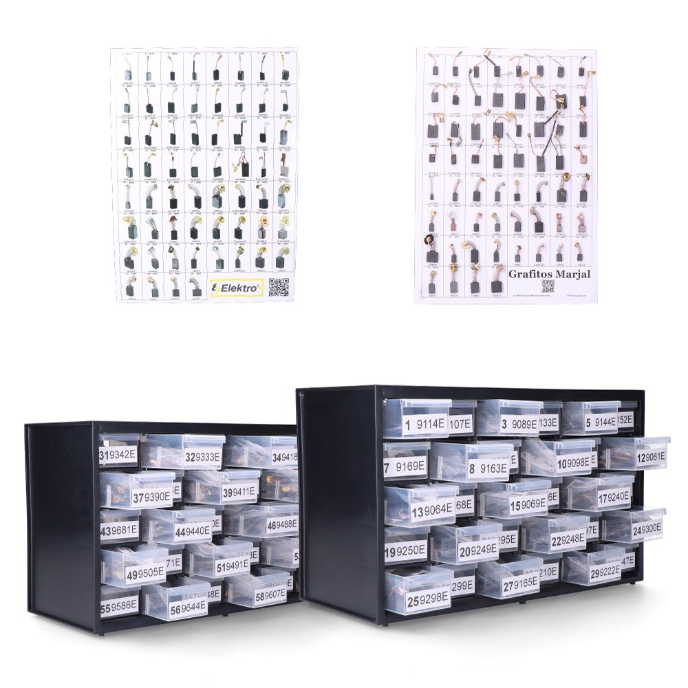 CAJONERAS 60 ESCOBILLAS DE CARBON MAS VENDIDAS (240 JUEGOS)