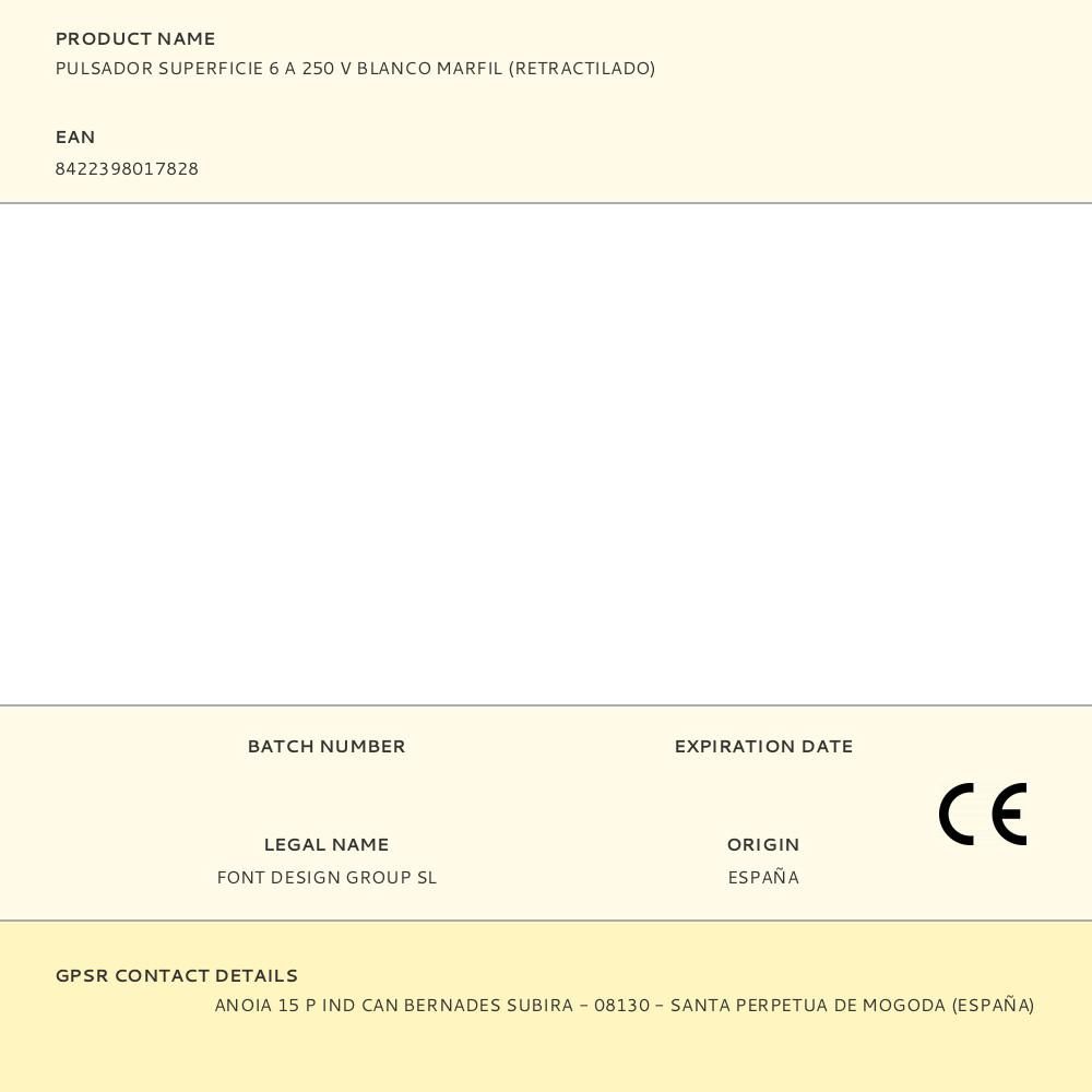 PULSADOR SUPERFICIE 6 A 250 V BLANCO MARFIL (RETRACTILADO) gallery 0