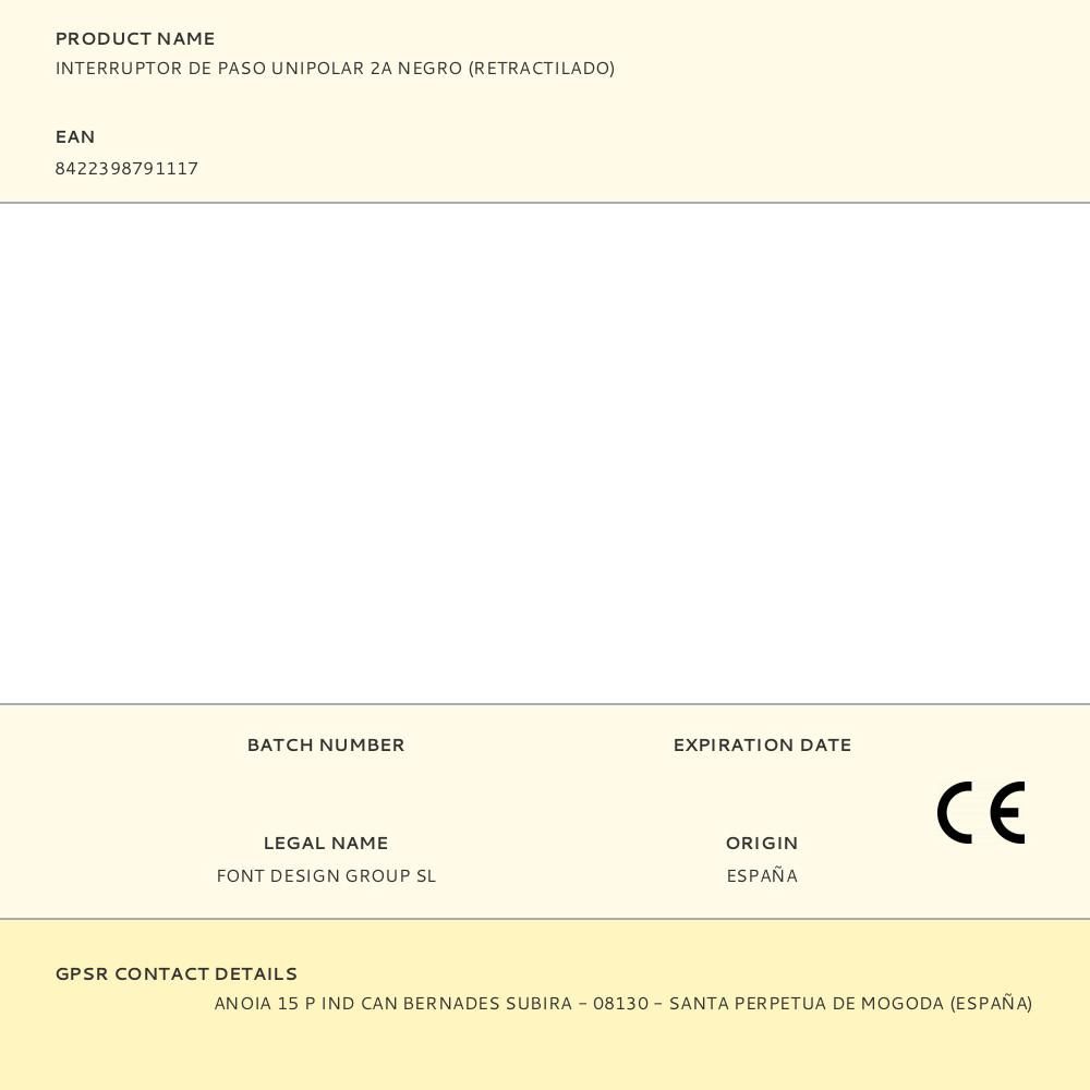 INTERRUPTOR DE PASO UNIPOLAR 2A NEGRO (RETRACTILADO) gallery 0