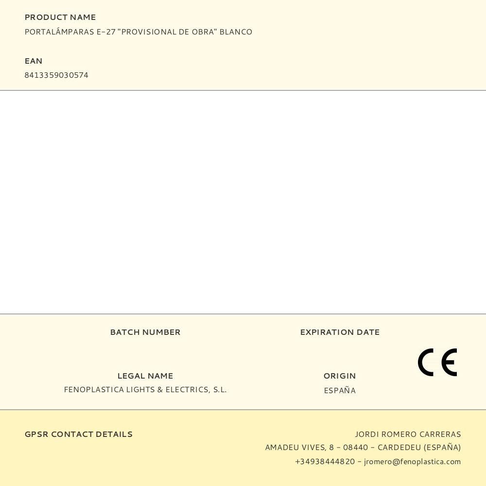 PORTALÁMPARAS E-27 "PROVISIONAL DE OBRA" BLANCO gallery 0