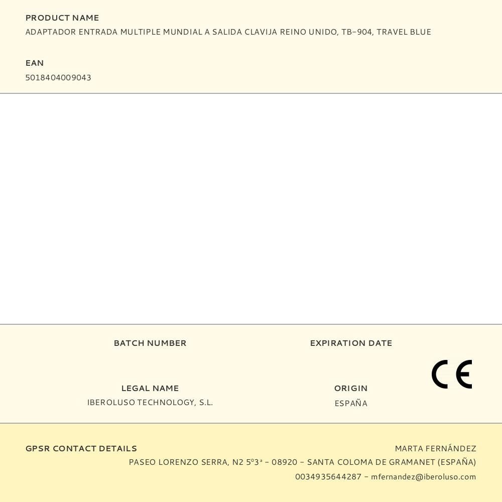 ADAPTADOR ENTRADA MULTIPLE MUNDIAL A SALIDA CLAVIJA REINO UNIDO, TB-904, TRAVEL BLUE gallery 1