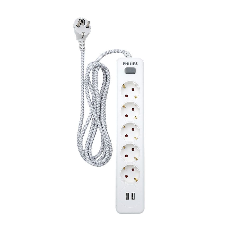 BASE MÚLTIPLE 5 TOMAS SCHUKO, CON INTERRUPTOR + 2 USB A, 2 m CABLE, 16A 230V~, BLANCA gallery 0