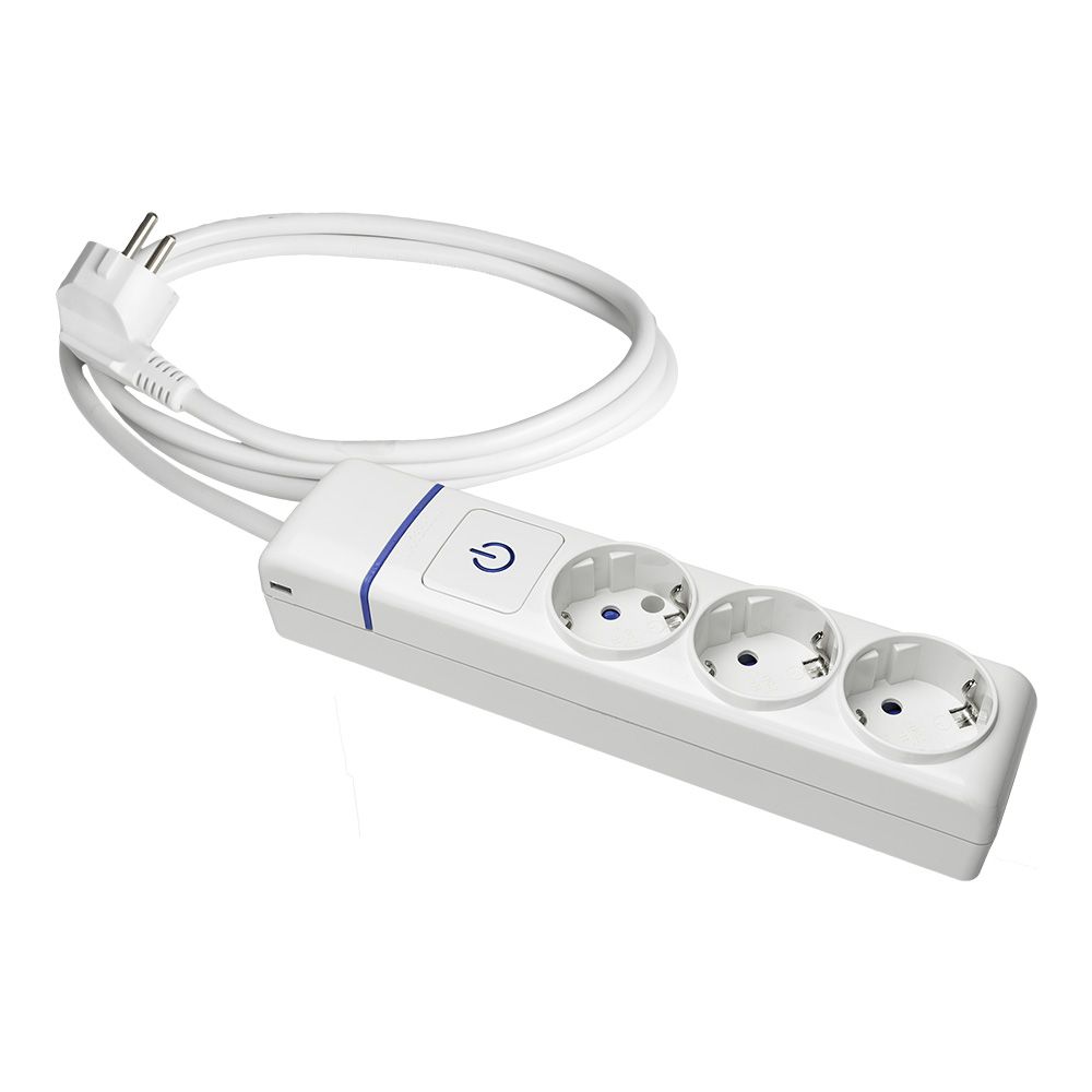 BASE MÚLTIPLE CON 3 TOMAS 2P+T, CON INTERRUPTOR LUMINOSO, 1,5 m CABLE H05VV-F 3G1,5 mm², BLANCA