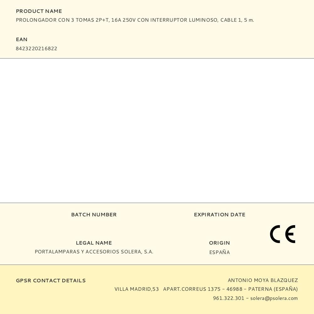 BASE MÚLTIPLE CON 3 TOMAS 2P+T, CON INTERRUPTOR LUMINOSO, 1,5 m CABLE H05VV-F 3G1,5 mm², BLANCA gallery 0