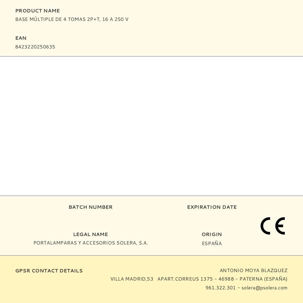 BASE MÚLTIPLE DE 4 TOMAS 2P+T, 16 A 250 V gallery 0