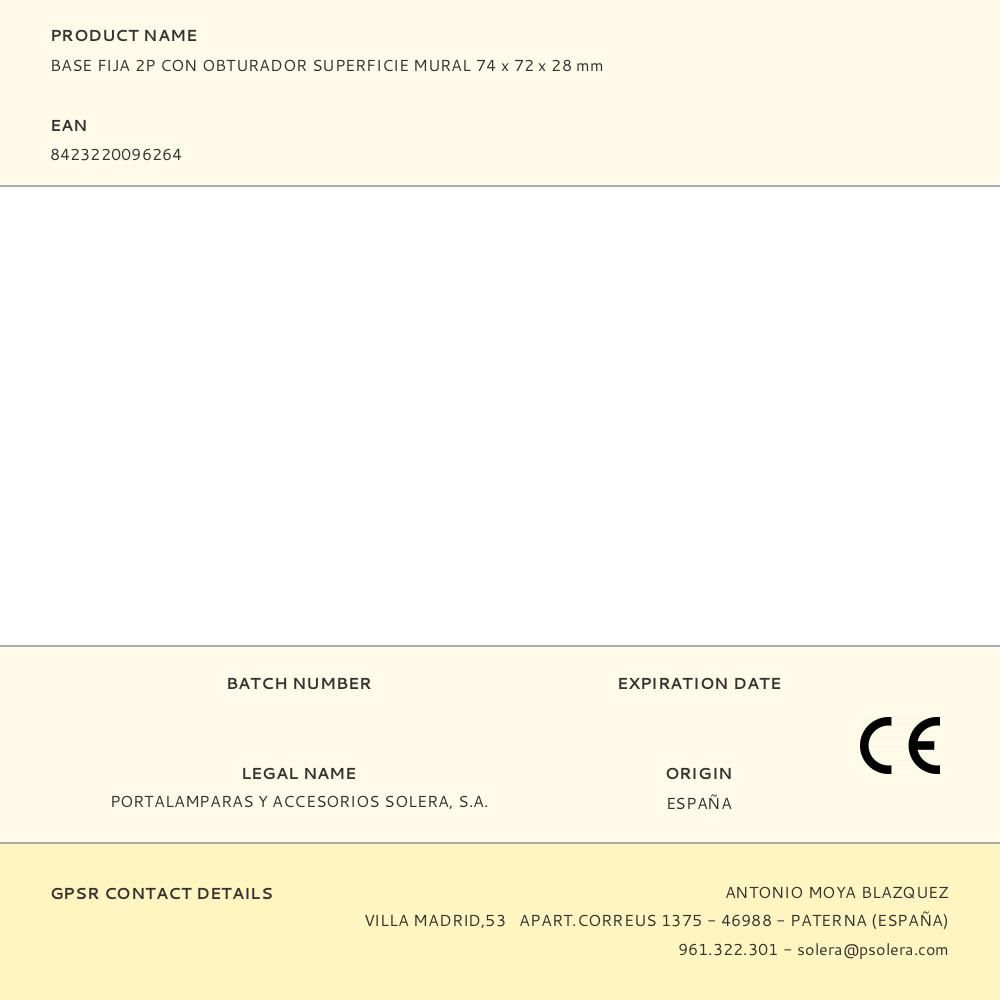 BASE FIJA 2P CON OBTURADOR SUPERFICIE MURAL 74 x 72 x 28 mm gallery 0