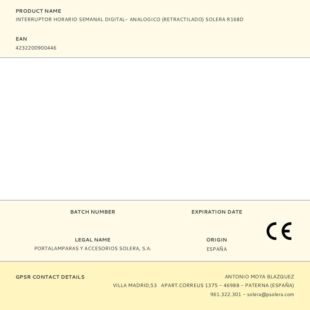 INTERRUPTOR HORARIO SEMANAL DIGITAL- ANALOGICO (RETRACTILADO) SOLERA R168D gallery 1
