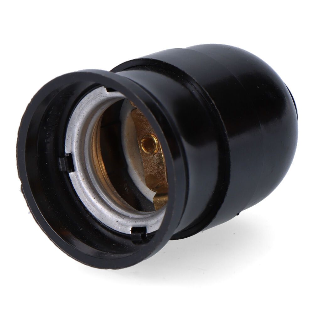PORTALÁMPARAS BAQUELITA INTERIOR CERÁMICO E27, 4 A 230 V, NEGRO, Ø43 x 65 mm (RETRACTILADO)