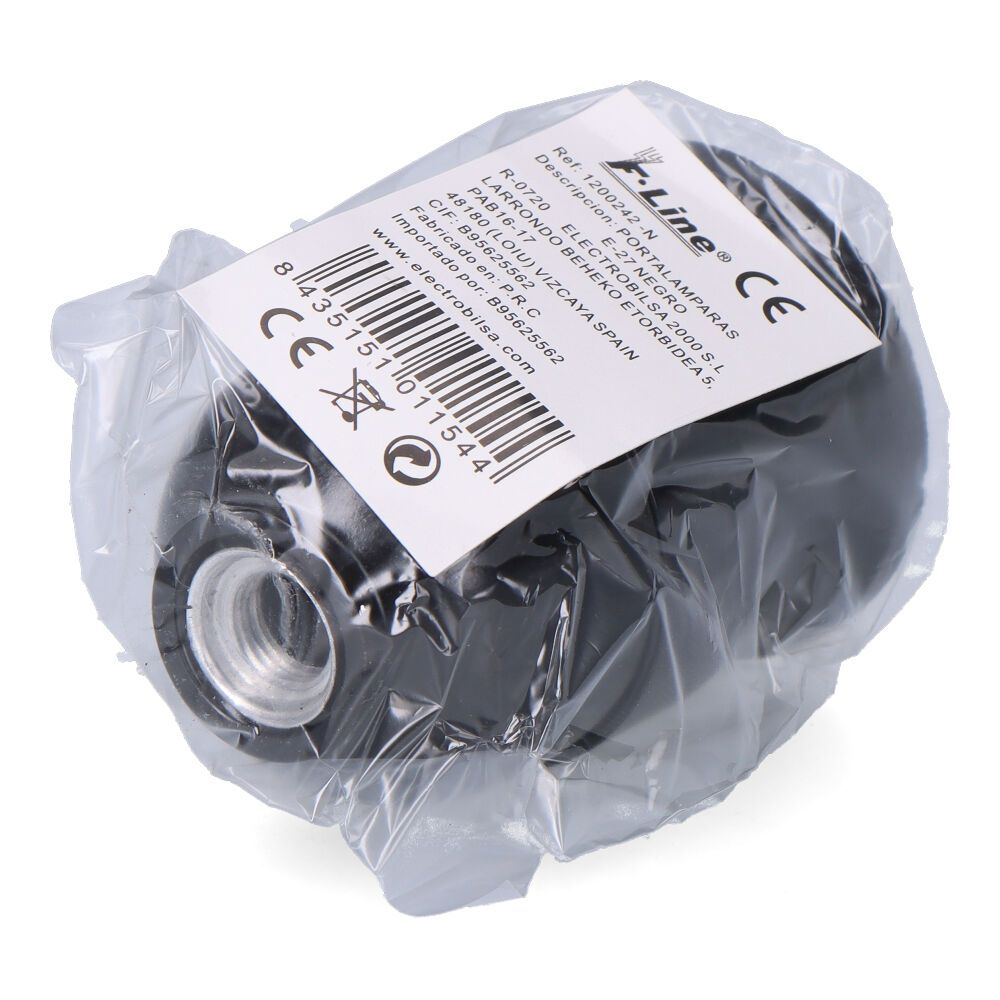 PORTALÁMPARAS BAQUELITA INTERIOR CERÁMICO E27, 4 A 230 V, NEGRO, Ø43 x 65 mm (RETRACTILADO) gallery 0