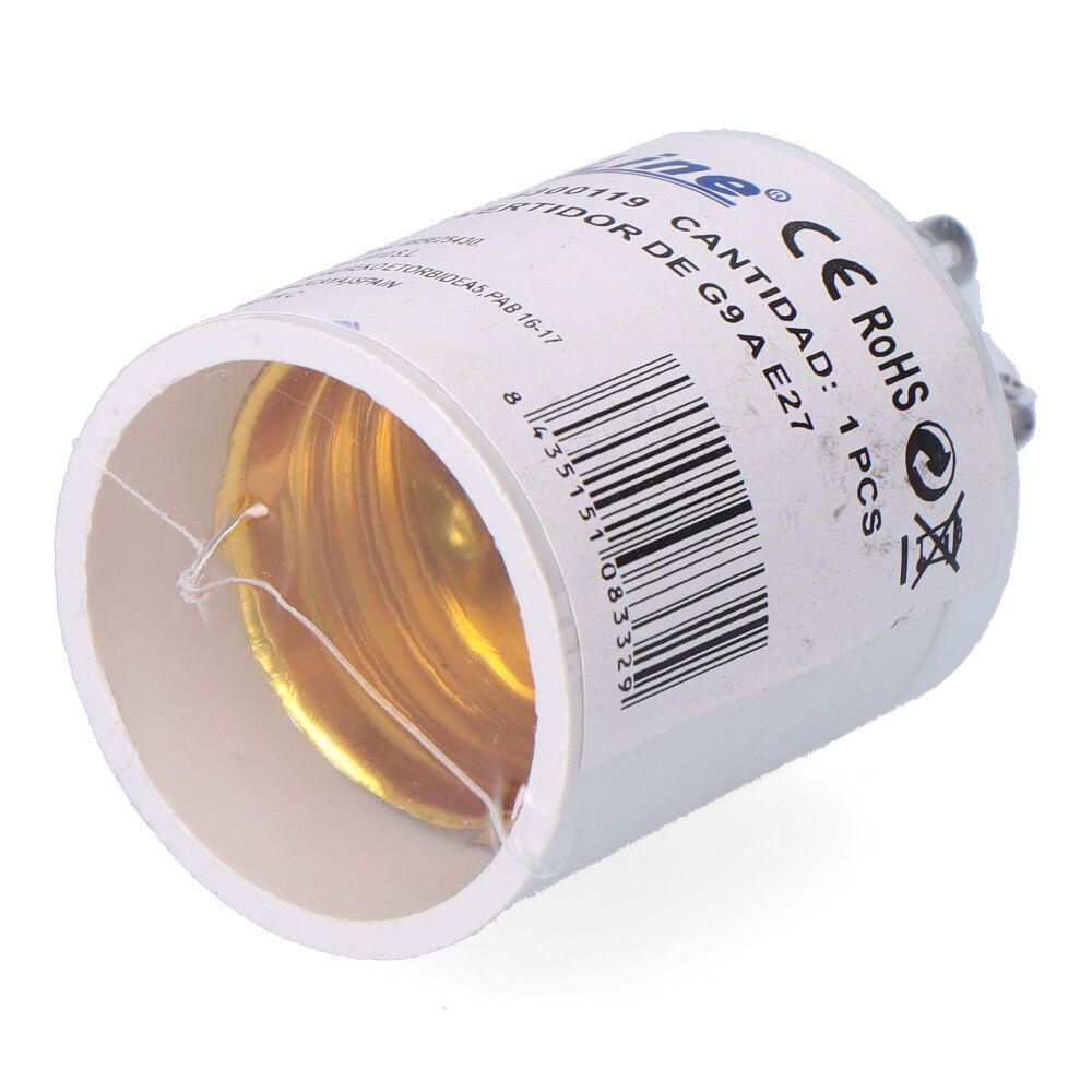 CONVERTIDOR DE G9 A E27, 2 A 230 V, BLANCO, Ø33 x 57mm (RETRACTILADO) gallery 0