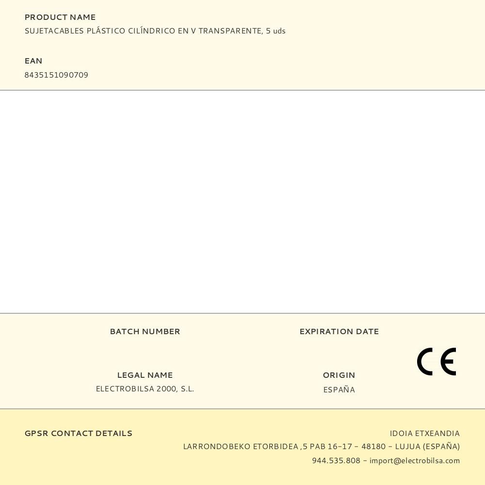 SUJETACABLES DE PLÁSTICO, CILÍNDRICO EN V, TRANSPARENTE, 5 uds gallery 0