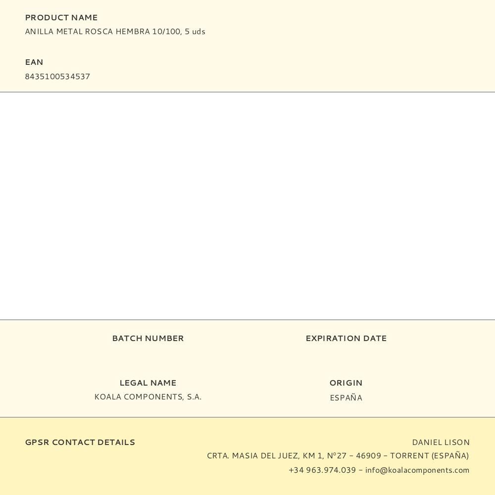 ANILLA METAL ROSCA HEMBRA 10/100, 5 uds gallery 1