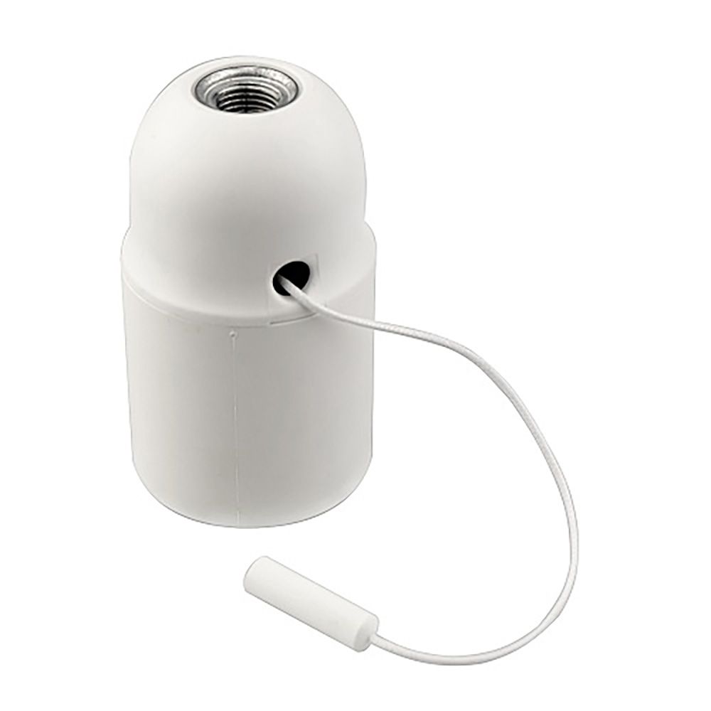 PORTALAMPARAS ROSCADO LISO CON TIRADOR E27 BLANCO