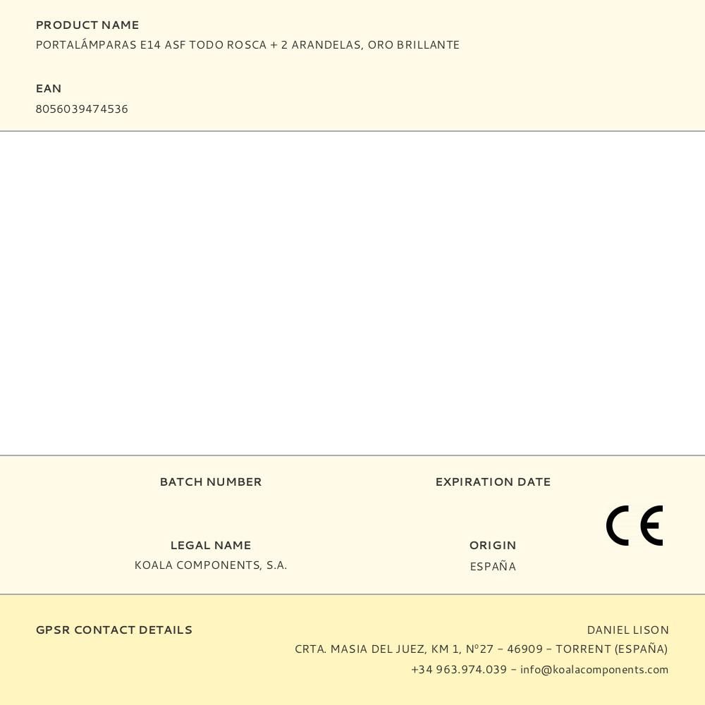 PORTALÁMPARAS E14 ASF TODO ROSCA + 2 ARANDELAS, ORO BRILLANTE gallery 0