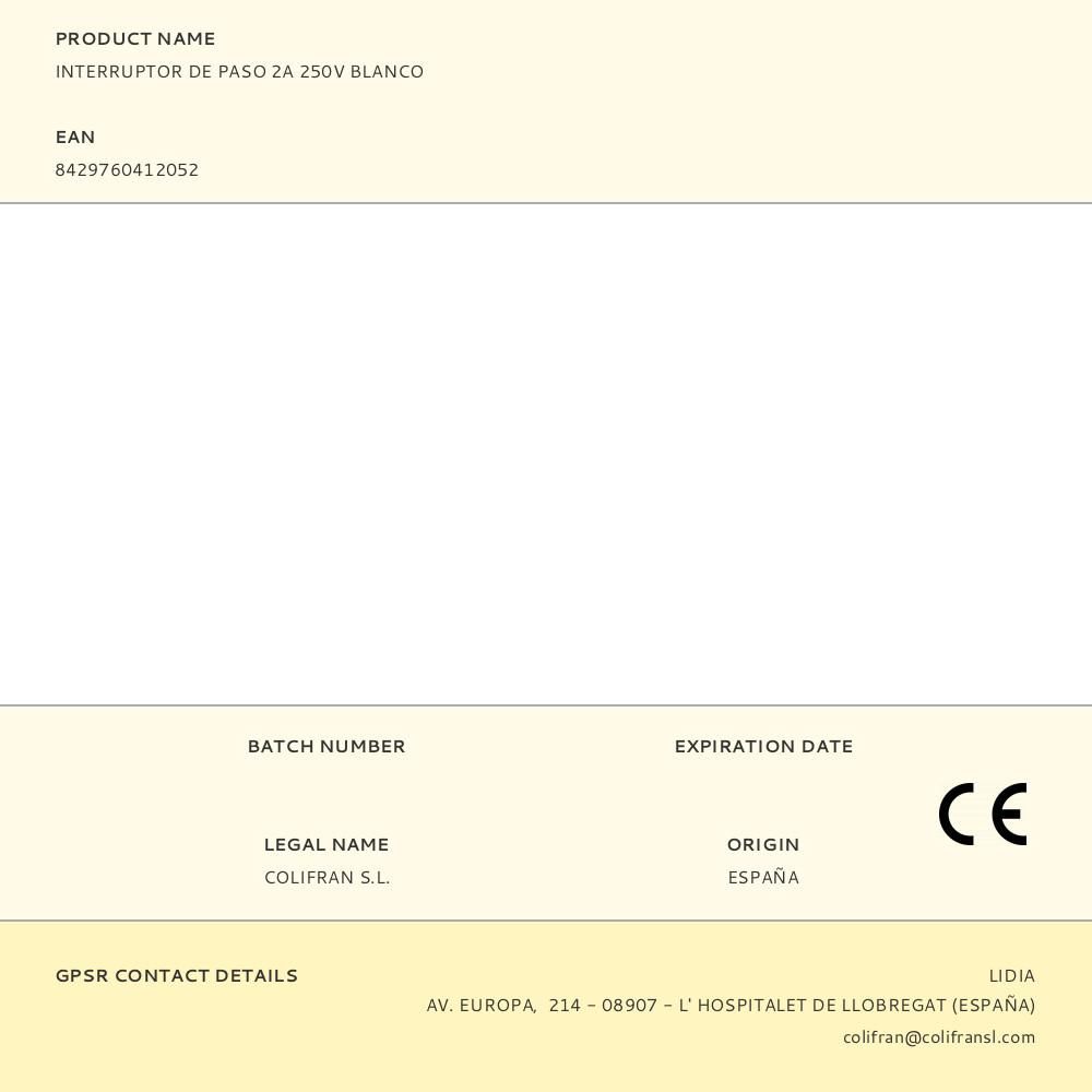 INTERRUPTOR DE PASO 2A 250V BLANCO gallery 0