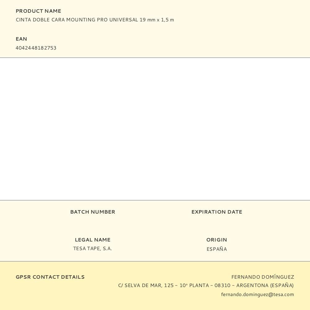 CINTA DOBLE CARA MOUNTING PRO UNIVERSAL 19 mm x 1,5 m gallery 0