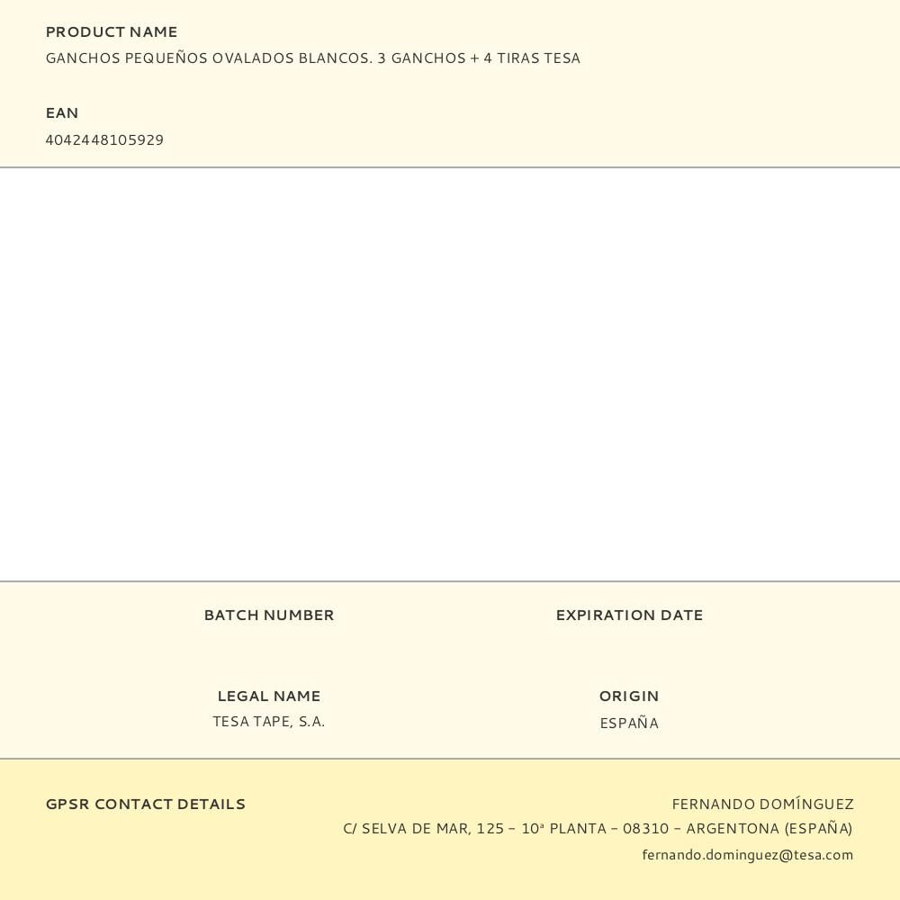 GANCHOS PEQUEÑOS OVALADOS BLANCOS. 3 GANCHOS + 4 TIRAS TESA gallery 0