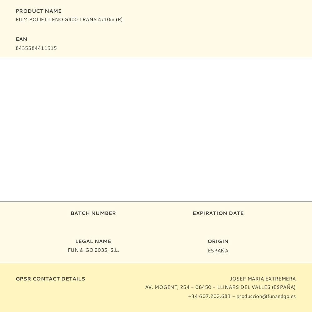 FILM POLIETILENO G400 TRANSPARENTE 4 x 10 m (R) gallery 0