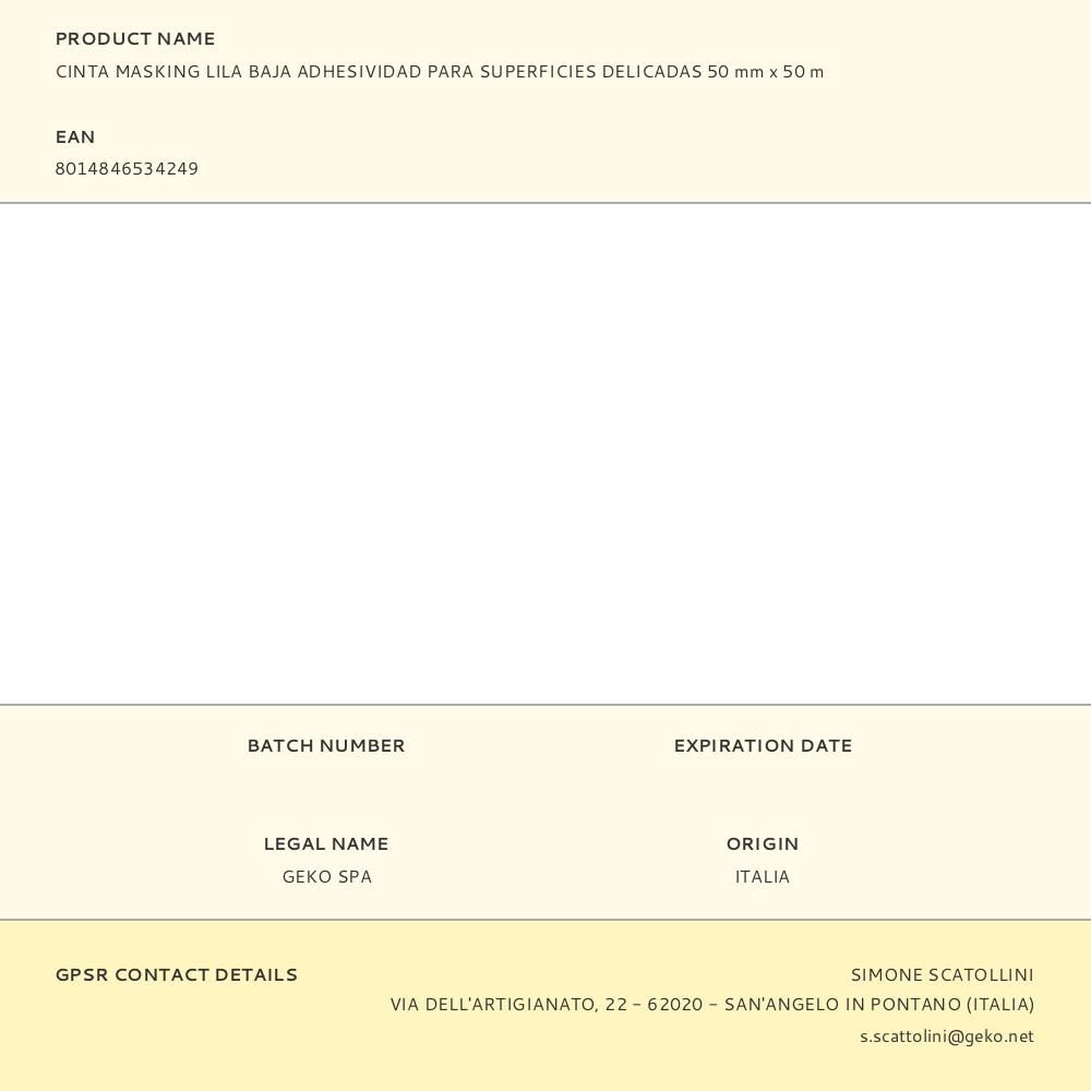 CINTA MASKING LILA BAJA ADHESIVIDAD PARA SUPERFICIES DELICADAS 50 mm x 50 m gallery 0