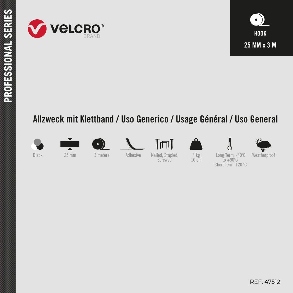 CINTA ALFA-LOK LINEAL DE GANCHO NEGRA 25mm x 3 m gallery 3