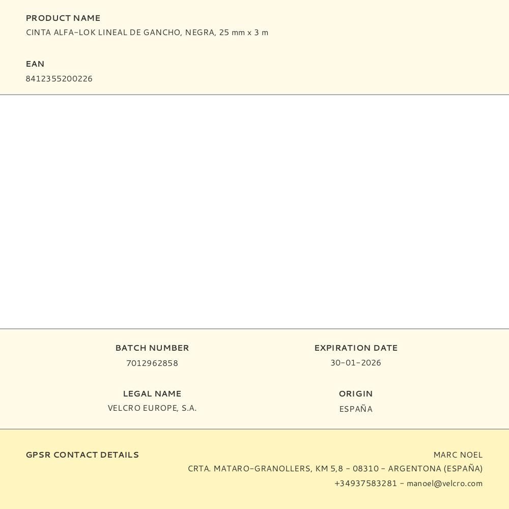 CINTA ALFA-LOK LINEAL DE GANCHO NEGRA 25mm x 3 m gallery 4