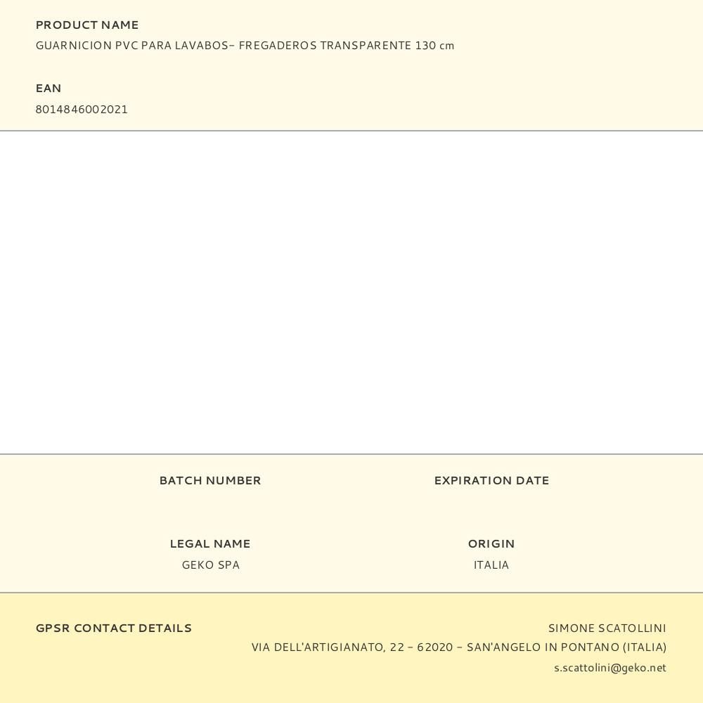 GUARNICION PVC PARA LAVABOS - FREGADEROS TRANSPARENTE 130 cm gallery 0