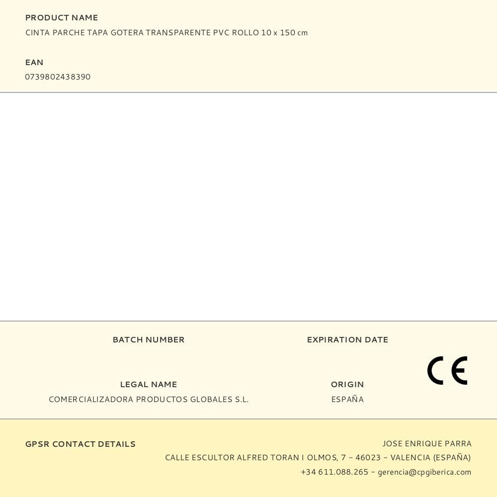 CINTA PARCHE TAPA GOTERA TRANSPARENTE PVC ROLLO 10 x 150 cm gallery 0