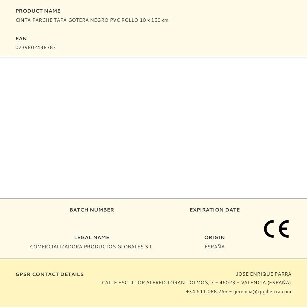 CINTA PARCHE TAPA GOTERA NEGRO PVC ROLLO 10 x 150 cm gallery 0