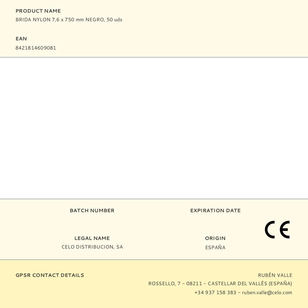 BRIDA NYLON 7,6 x 750 mm NEGRA, 50 uds gallery 0