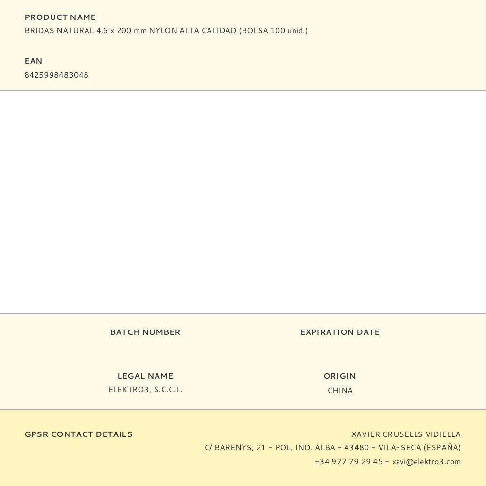 BRIDAS NATURAL 4,6 x 200 mm NYLON ALTA CALIDAD (BOLSA 100 unid.) gallery 2