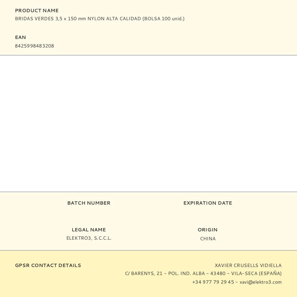 BRIDAS VERDES 3,5 x 150 mm NYLON ALTA CALIDAD (BOLSA 100 unid.) gallery 2