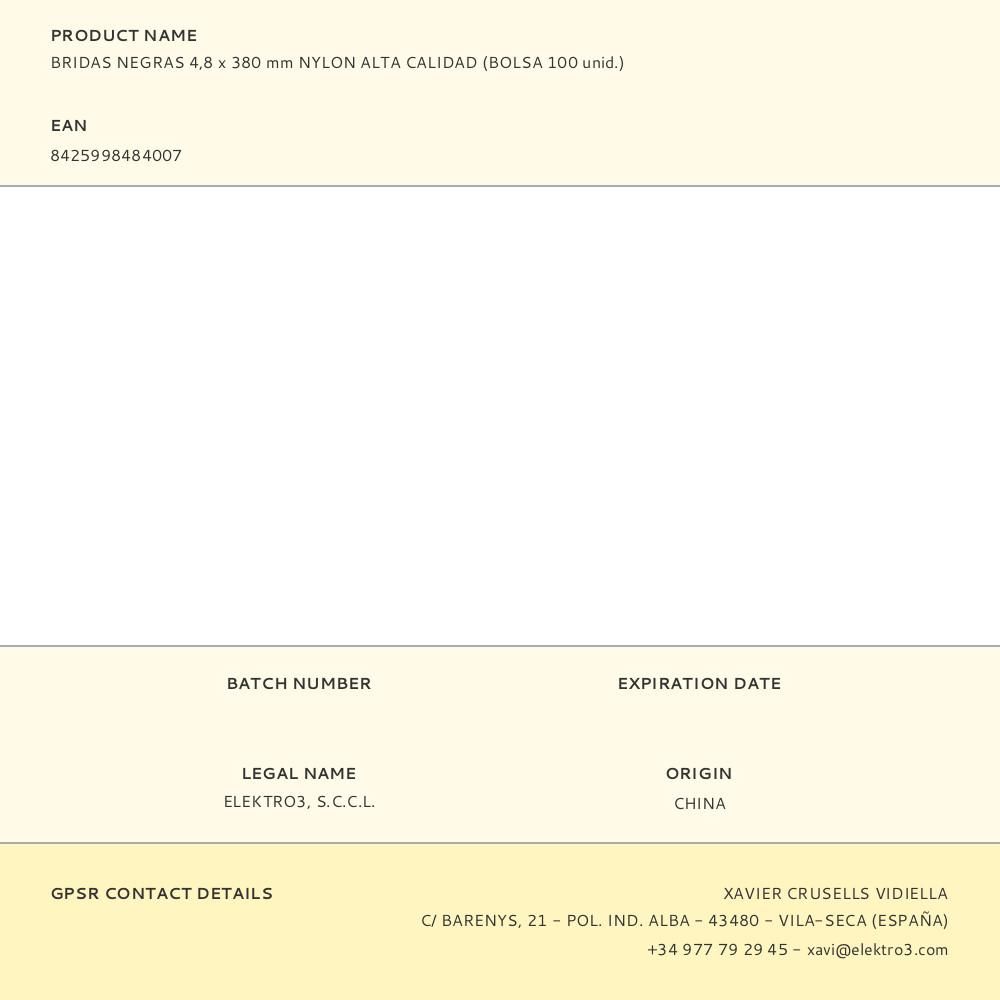 BRIDAS NEGRAS 4,8 x 380 mm NYLON ALTA CALIDAD (BOLSA 100 unid.) gallery 2