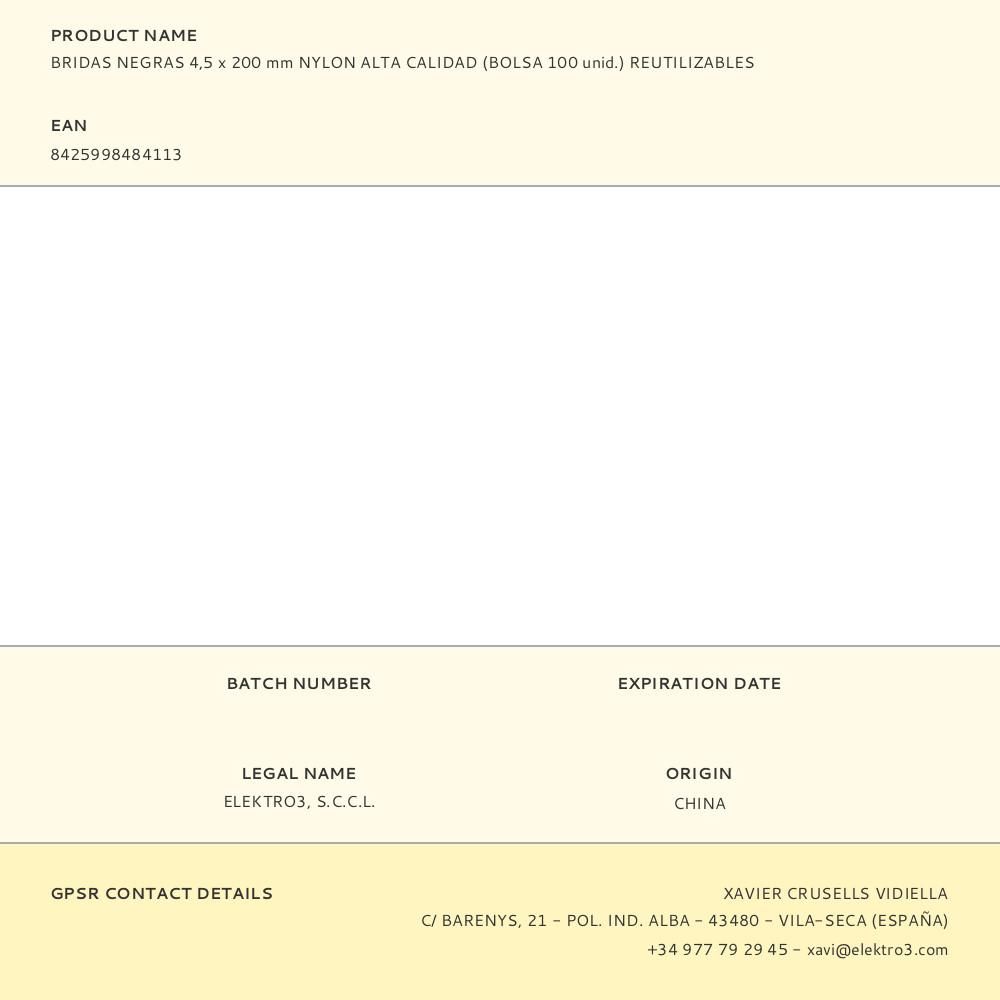 BRIDAS NEGRAS 4,5 x 200 mm NYLON ALTA CALIDAD (BOLSA 100 unid.) REUTILIZABLES gallery 0