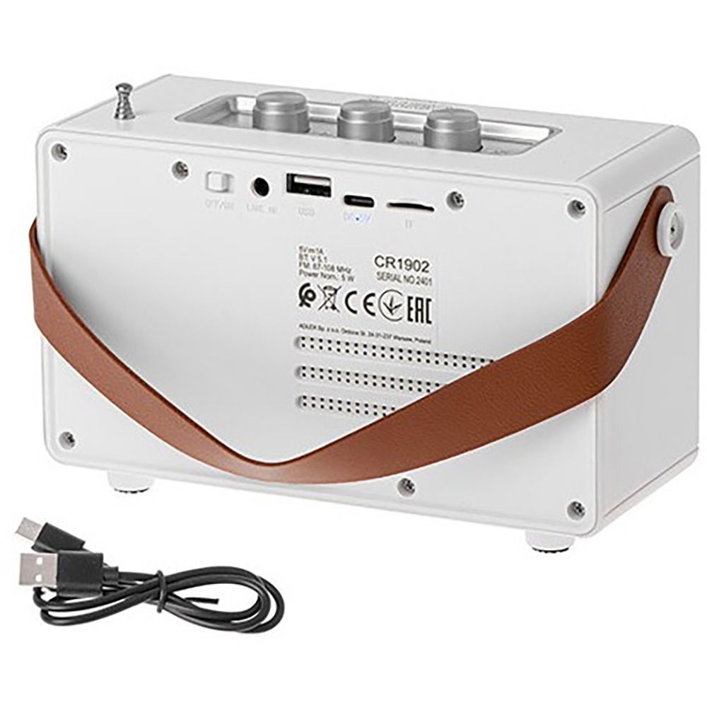 RADIO FM RECARGABLE CON BLUETOOTH CR 1902 BLANCA, 16 x 7 x 10,5 cm gallery 2