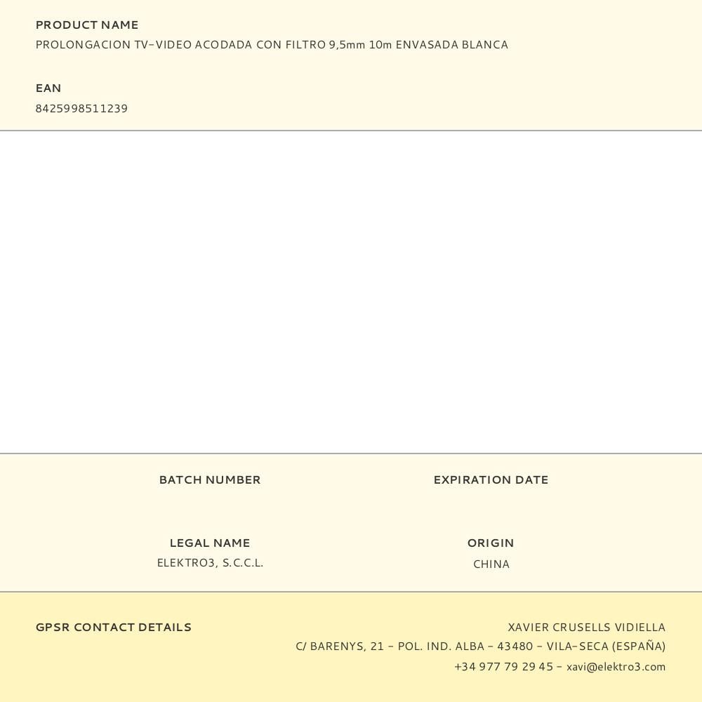 PROLONGACION TV-VIDEO ACODADA CON FILTRO 9,5mm 10m ENVASADA BLANCA gallery 0