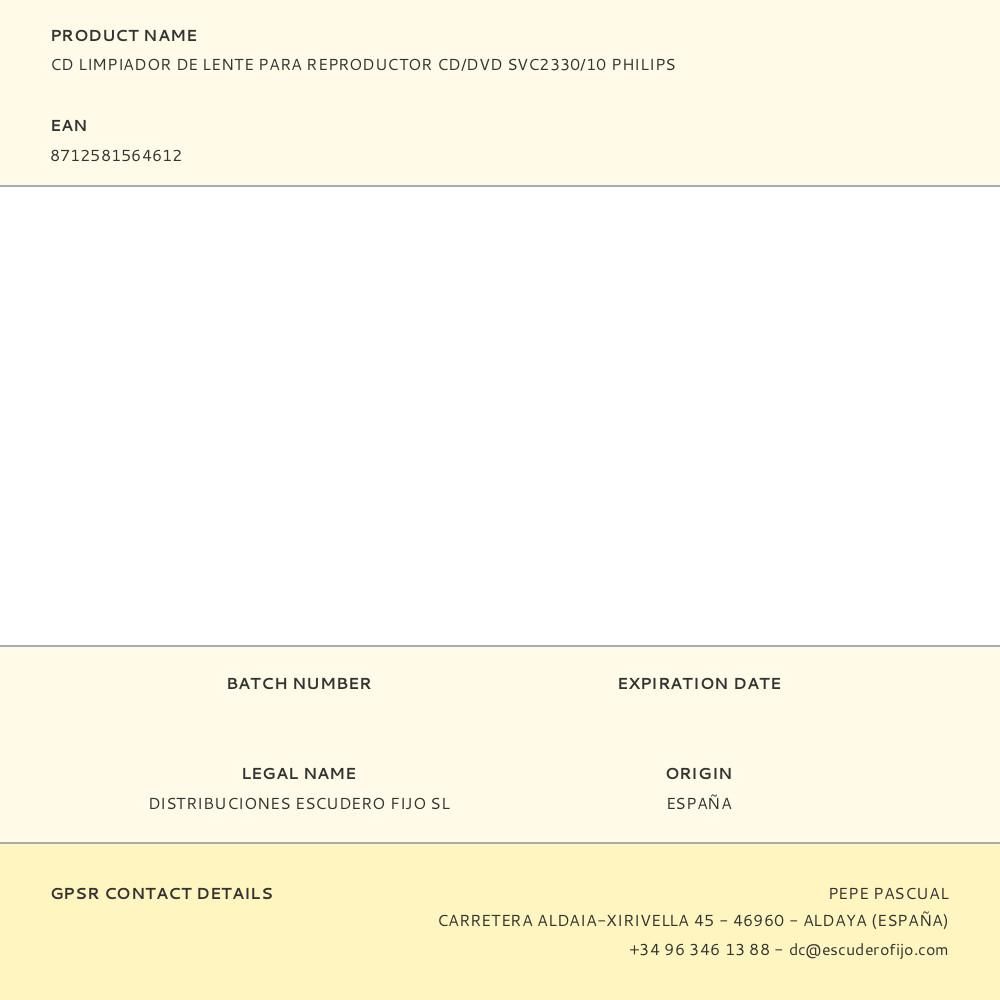 CD LIMPIADOR DE LENTE PARA REPRODUCTOR CD/DVD SVC2330/10 gallery 1