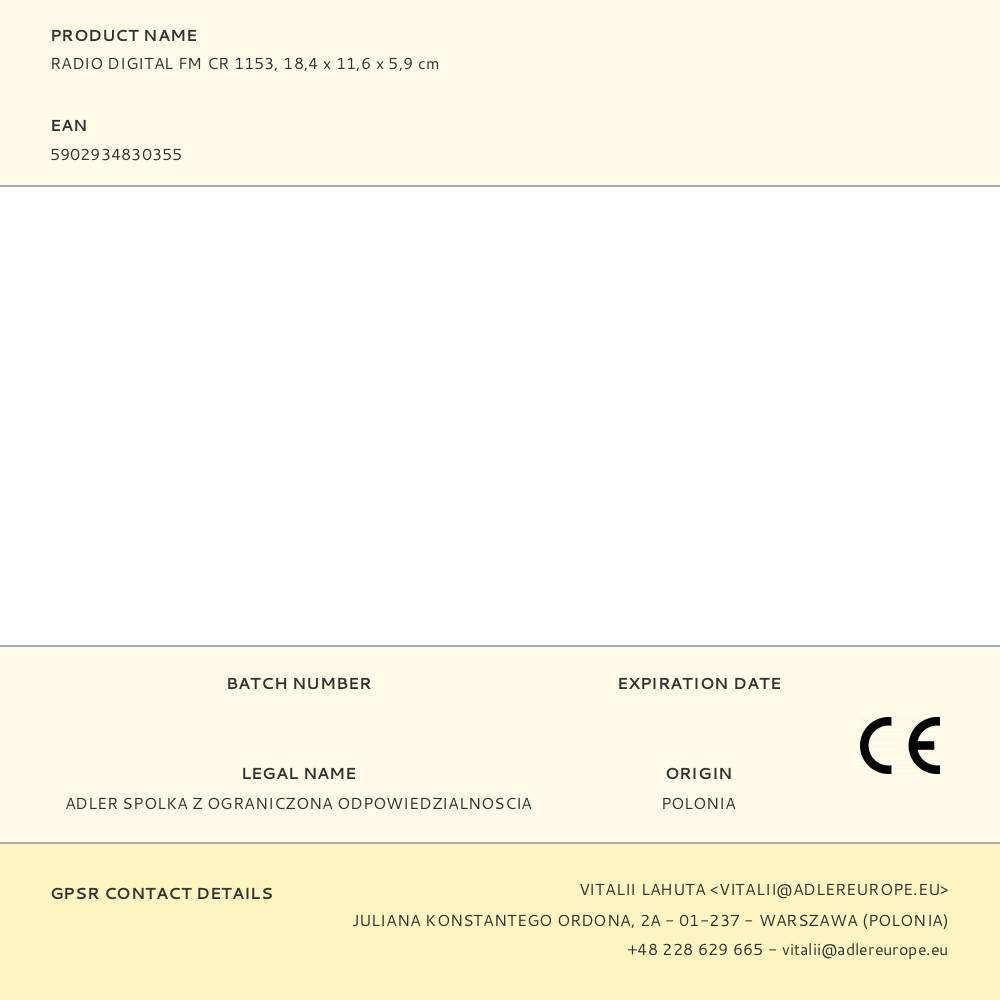 RADIO DIGITAL FM CR 1153, 18,4 x 11,6 x 5,9 cm gallery 2