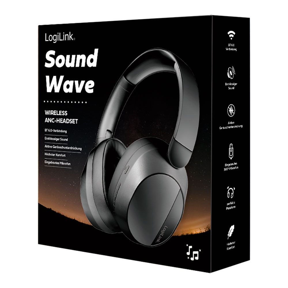 AURICULARES PLEGABLES NEGROS CON BLUETOOTH 6.0, CANCELACIÓN ACTIVA DEL RUIDO Y MICRÓFONO gallery 2