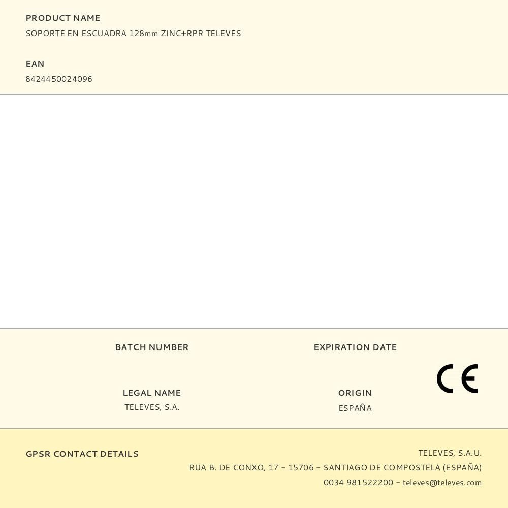 SOPORTE EN ESCUADRA 128mm ZINC+RPR TELEVES gallery 1