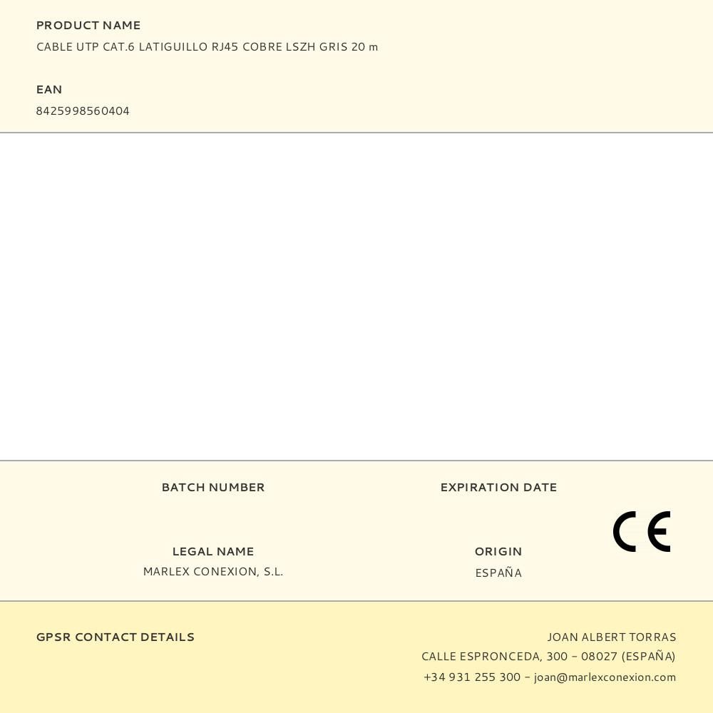 CABLE UTP CAT.6 LATIGUILLO RJ45 COBRE LSZH GRIS 20 m gallery 0