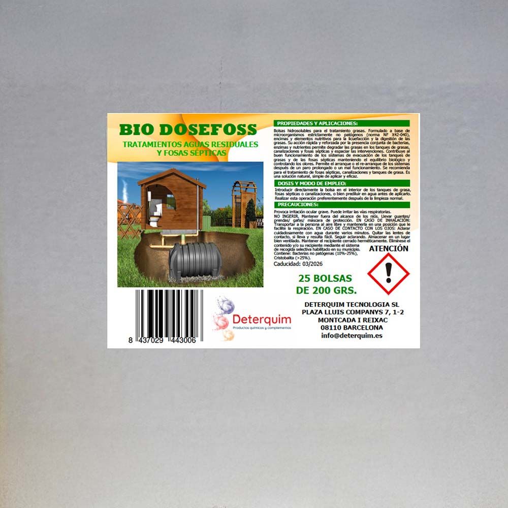 BOLSAS HIDROSOLUBLES BIO DOSEFOSS PARA TRATAMIENTO DE AGUAS RESIDUALES Y FOSAS SEPTICAS, bolsitas, 5 Kg