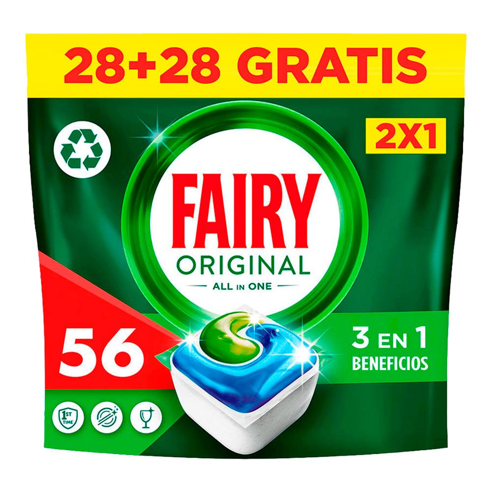 CÁPSULAS LAVAVAJILLAS TODO EN 1 ORIGINAL, 28 uds + 28 uds GRATIS