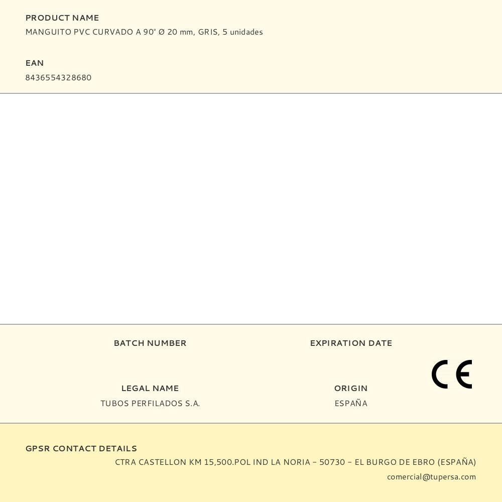 MANGUITO PVC CURVADO A 90° Ø 20 mm, GRIS, 5 unidades gallery 0