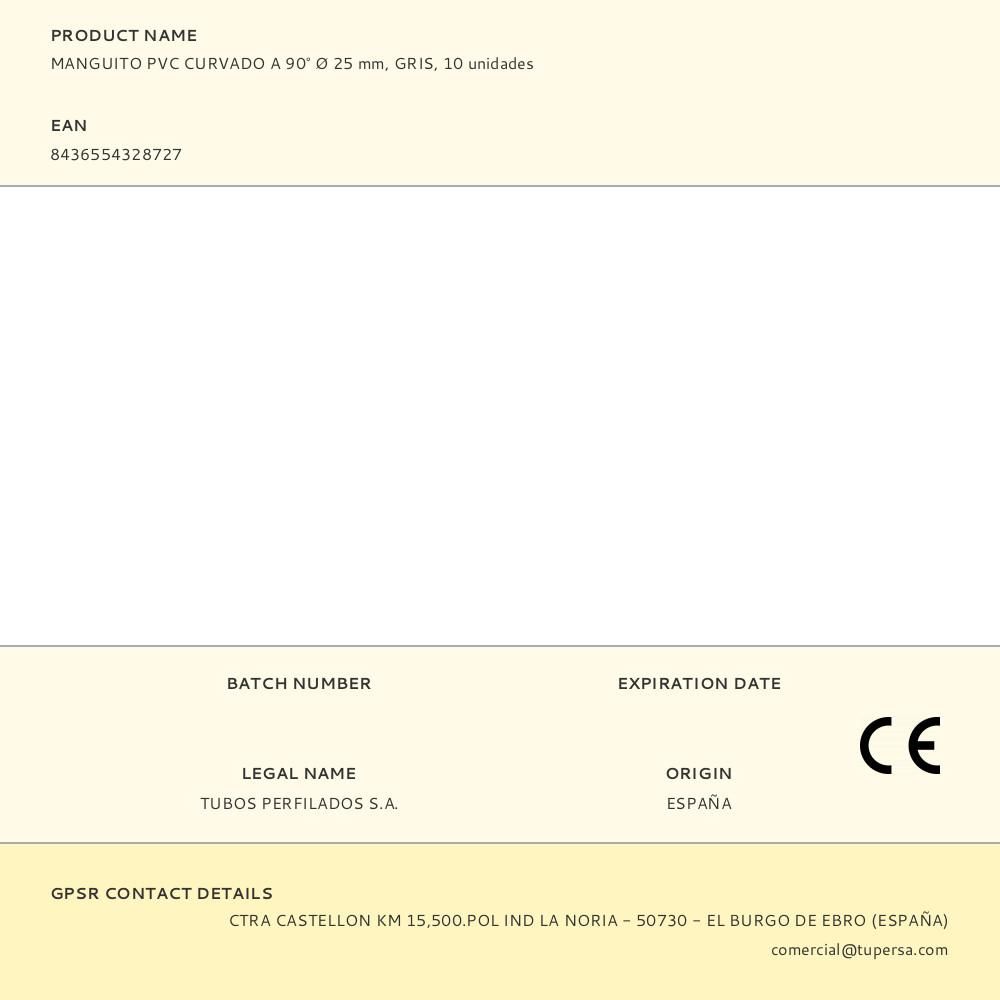MANGUITO PVC CURVADO A 90° Ø 25 mm, GRIS, 10 unidades gallery 0