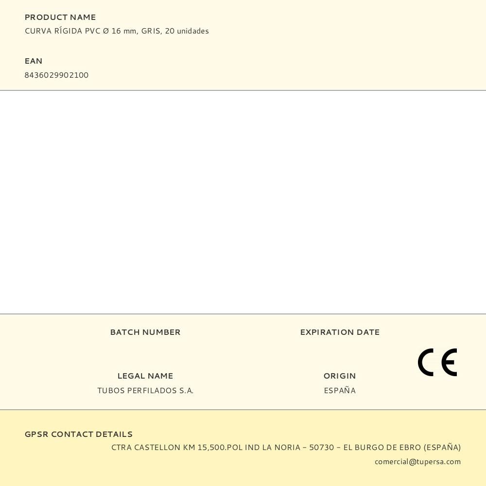 CURVA RÍGIDA PVC Ø 16 mm, GRIS, 20 unidades gallery 0